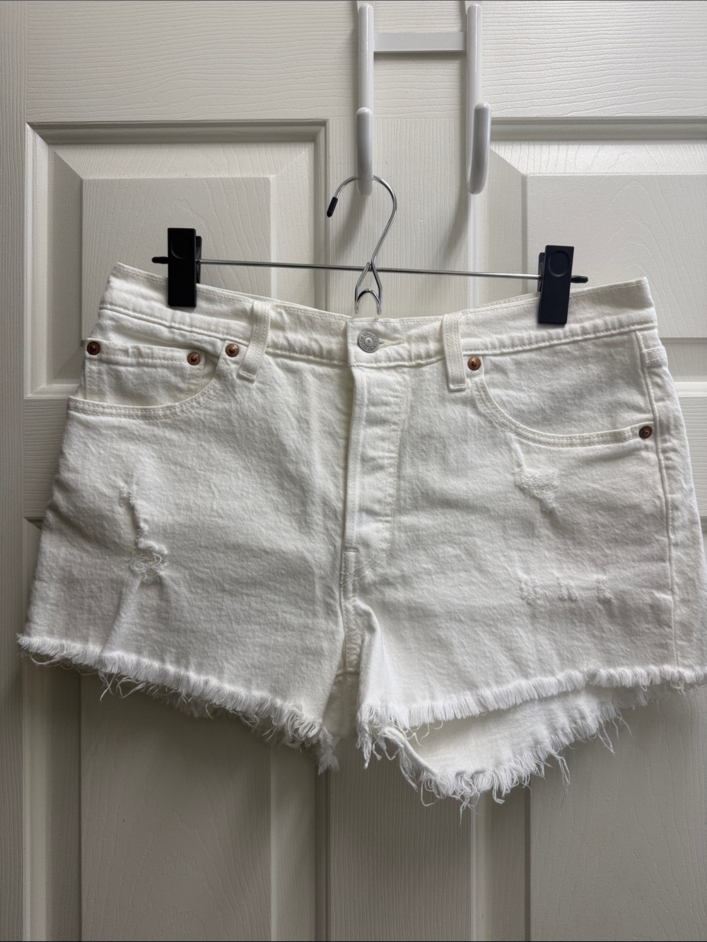 Levi's White Frayed Hem Denim Shorts